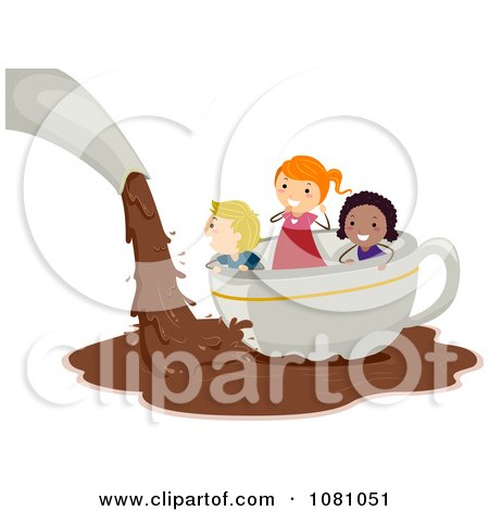 Clipart Stick Kids Floating On Chocolate In A Tea Cup - Royalty Free Vector Illustration by BNP Design Studio