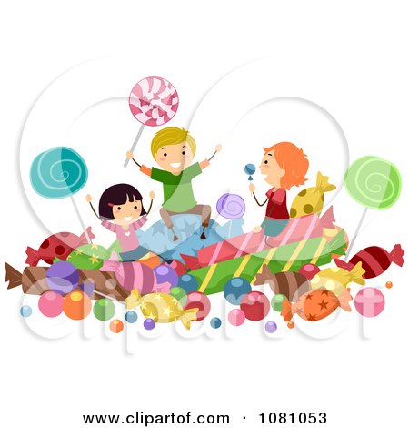 Clipart Stick Kids Playing In Candy - Royalty Free Vector Illustration by BNP Design Studio