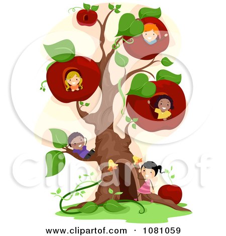 Clipart Kids In An Apple Tree - Royalty Free Vector Illustration by BNP Design Studio