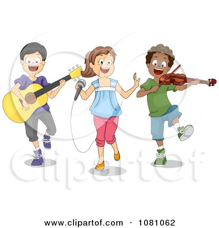 Clipart Kids Singing And Playing Instruments During A Performance - Royalty Free Vector Illustration by BNP Design Studio