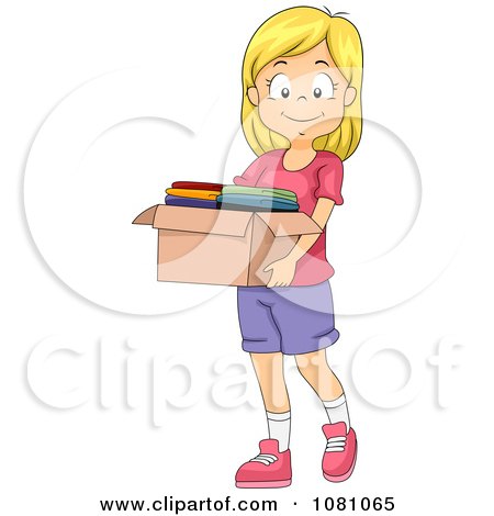 Clipart Charitable Girl Donating A Box Of Clothes - Royalty Free Vector Illustration by BNP Design Studio