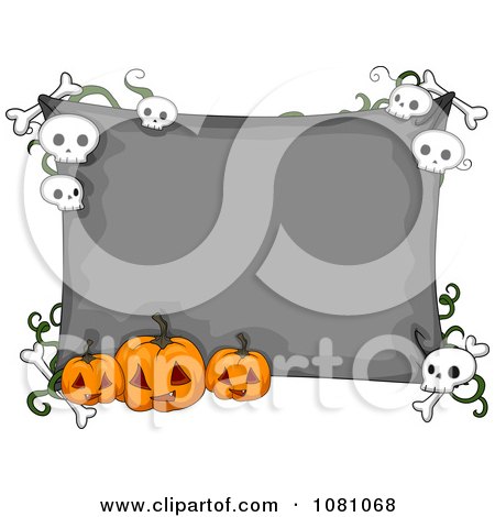 Clipart Gray Halloween Sign With Jackolanterns And Skulls - Royalty Free Vector Illustration by BNP Design Studio