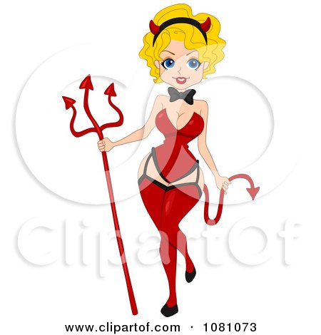 Clipart Halloween Devil Pinup Woman In Red With A Pitchfork - Royalty Free Vector Illustration by BNP Design Studio
