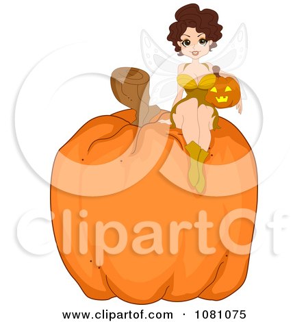 Clipart Halloween Fairy Pinup Woman On A Giant Pumpkin - Royalty Free Vector Illustration by BNP Design Studio