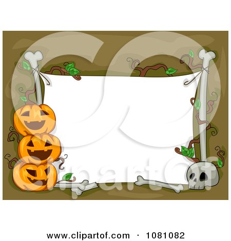 Clipart White Halloween Sign With Bones And Jackolanterns - Royalty Free Vector Illustration by BNP Design Studio