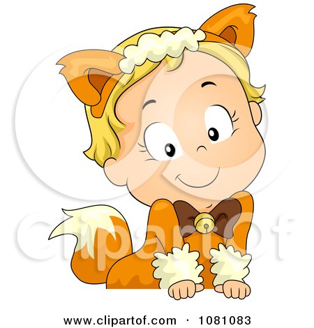 Clipart Toddler Fox or Cat Halloween Girl Leaning Over A Sign - Royalty Free Vector Illustration by BNP Design Studio