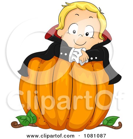 Clipart Toddler Vampire Halloween Boy On A Large Pumpkin - Royalty Free Vector Illustration by BNP Design Studio