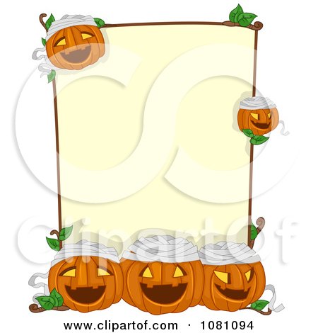 Clipart Yellow Halloween Sign With Mummy Jackolanterns - Royalty Free Vector Illustration by BNP Design Studio