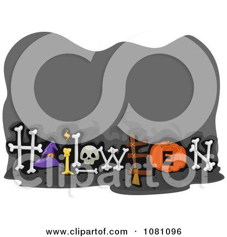 Clipart Gray Halloween Sign With Bones And Copyspace - Royalty Free Vector Illustration by BNP Design Studio