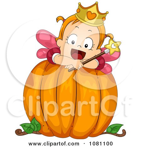 Clipart Toddler Fairy Halloween Girl On A Big Pumpkin - Royalty Free Vector Illustration by BNP Design Studio
