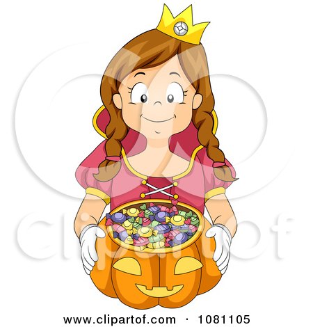 Clipart Girl Trick Or Treating As A Princess - Royalty Free Vector Illustration by BNP Design Studio
