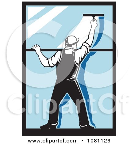 Clipart Retro Window Washer Using A Squeegee - Royalty Free Vector Illustration by patrimonio