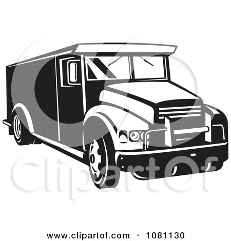 Clipart Retro Black And White Armored Bank Car - Royalty Free Vector Illustration by patrimonio