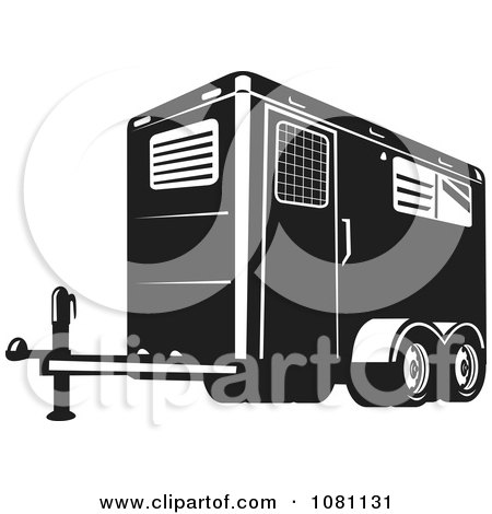 Clipart Retro Black And White Horse Trailer - Royalty Free Vector Illustration by patrimonio