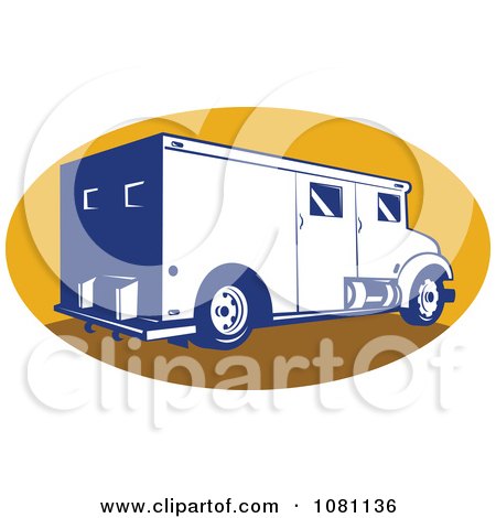 Clipart Retro Armored Bank Van On A Yellow Oval - Royalty Free Vector Illustration by patrimonio