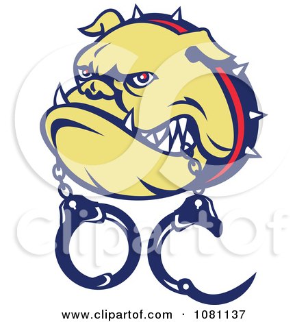 Clipart Tough Bulldog With Handcuffs In His Mouth - Royalty Free Vector Illustration by patrimonio