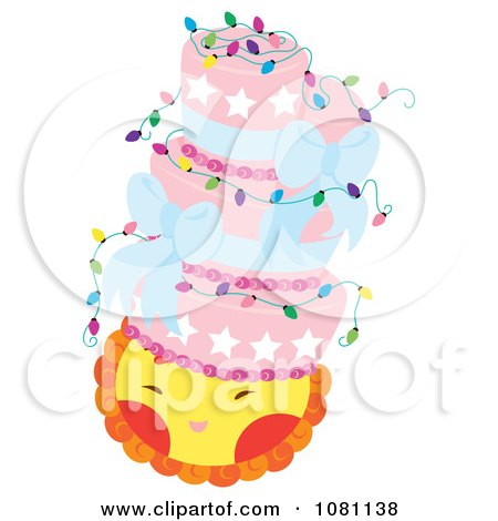 Clipart Pink Cake With Lights And Bows On A Happy Sun - Royalty Free Vector Illustration by Cherie Reve