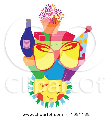 Clipart Presents And Party Items On A Happy Sun - Royalty Free Vector Illustration by Cherie Reve