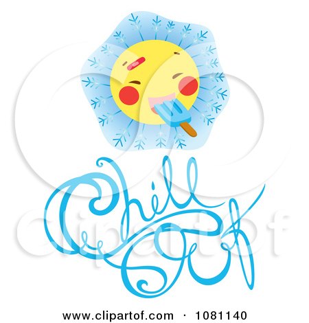Clipart Sun Eating A Popsicle Over Chill Out Text - Royalty Free Vector Illustration by Cherie Reve