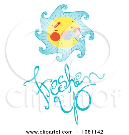 Clipart Sun Drinking Water Over Freshen Up Text - Royalty Free Vector Illustration by Cherie Reve