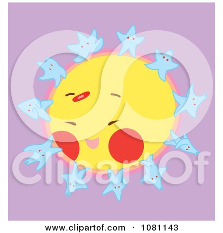 Clipart Happy Blue Stars Dancing On A Sun - Royalty Free Vector Illustration by Cherie Reve