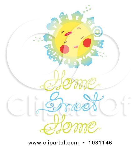 Clipart Sun With Houses Over Home Sweet Home Text - Royalty Free Vector Illustration by Cherie Reve