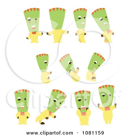 Clipart Green Headed Person In Different Poses - Royalty Free Vector Illustration by Cherie Reve