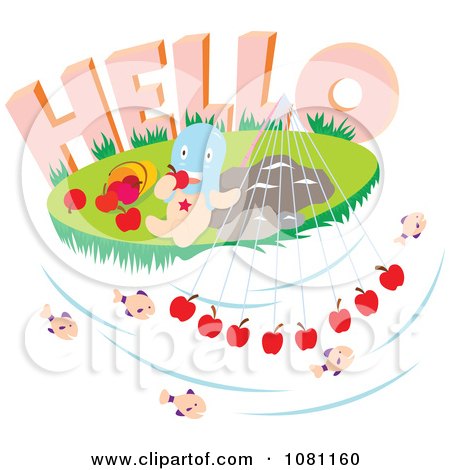 Clipart Blue Headed Person Eating Apples Under Hello - Royalty Free Vector Illustration by Cherie Reve