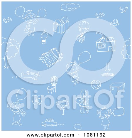Clipart Seamless Blue Background With White Doodles - Royalty Free Vector Illustration by Cherie Reve