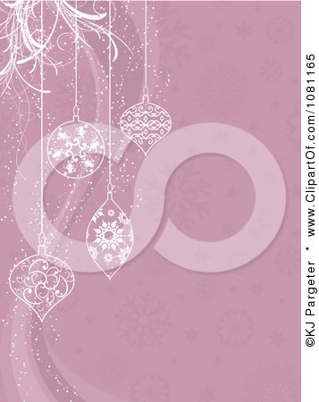 Clipart Pink Christmas Bauble Background With White Ornaments And Vines - Royalty Free Vector Illustration by KJ Pargeter