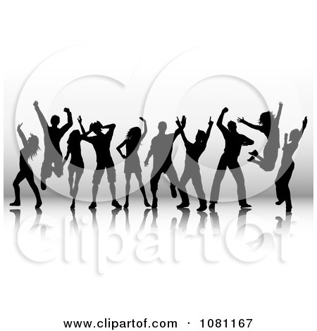 Clipart Silhouetted Dancers Over Shaded Gray - Royalty Free Vector Illustration by KJ Pargeter