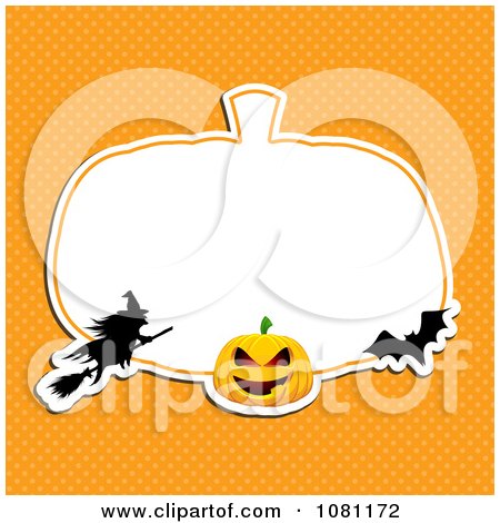 Clipart Witch Bat And Jackolantern Frame Over Orange Polka Dots - Royalty Free Vector Illustration by KJ Pargeter