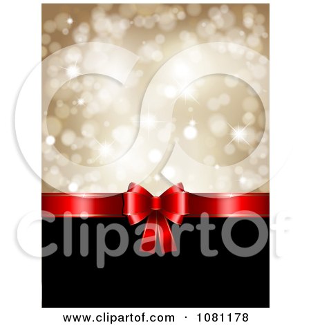 Clipart 3d Red Christmas Gift Bow With Black Copyspace And Gold Sparkles - Royalty Free Vector Illustration by KJ Pargeter