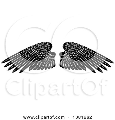 Clipart Black And White Feathered Wings Tattoo Design Element - Royalty Free Vector Illustration by AtStockIllustration