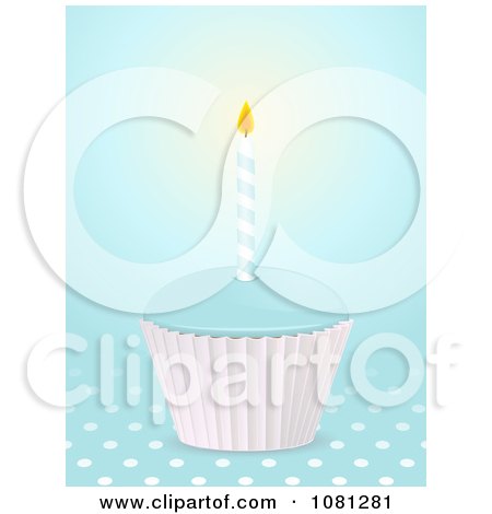 Clipart 3d Blue Birthday Cupcake And Candle With Polka Dots - Royalty Free Vector Illustration by elaineitalia