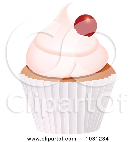 Clipart 3d Frosted Cupcake With A Cherry - Royalty Free Vector Illustration by elaineitalia