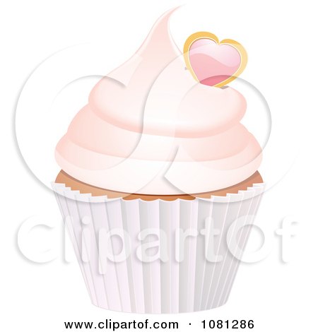 Clipart 3d Frosted Cupcake With A Heart - Royalty Free Vector Illustration by elaineitalia