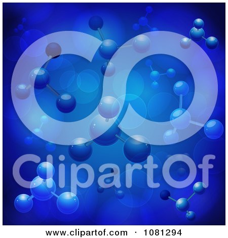 Clipart 3d Molecular Structures With Flares On Blue - Royalty Free Vector Illustration by elaineitalia