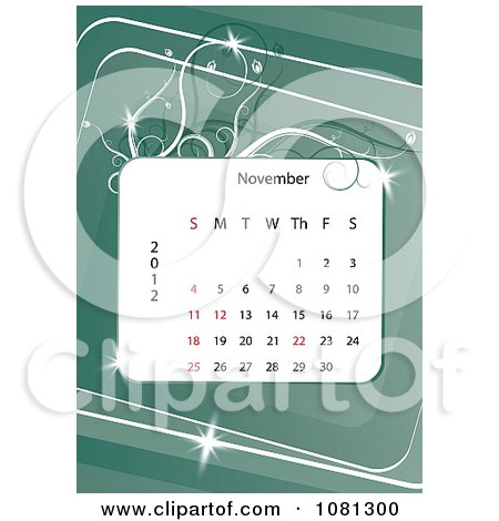 Clipart November 2012 Calendar Over Green With Vines - Royalty Free Vector Illustration by MilsiArt