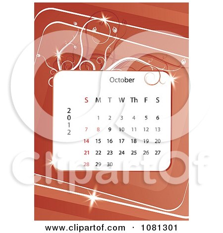 Clipart October 2012 Calendar Over Red With Vines - Royalty Free Vector Illustration by MilsiArt