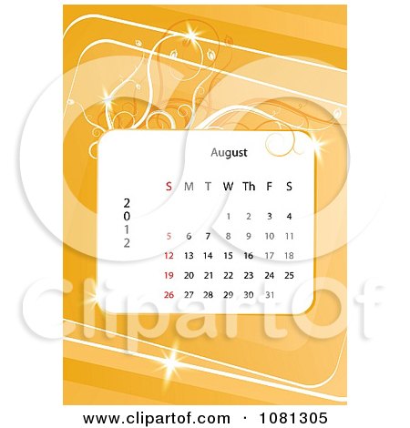 Clipart August 2012 Calendar Over Orange With Vines - Royalty Free Vector Illustration by MilsiArt