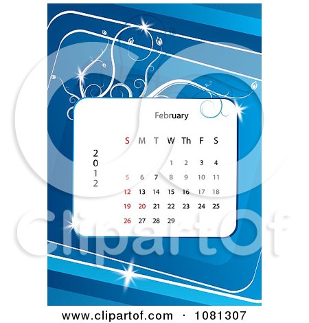 Clipart February 2012 Calendar Over Blue With Vines - Royalty Free Vector Illustration by MilsiArt