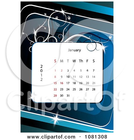 Clipart January 2012 Calendar Over Blue  With Vines - Royalty Free Vector Illustration by MilsiArt