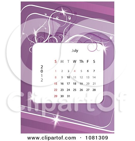 Clipart July 2012 Calendar Over Purple With Vines - Royalty Free Vector Illustration by MilsiArt