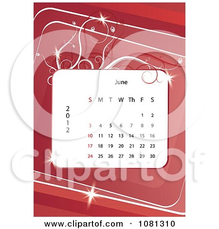 Clipart June 2012 Calendar Over Red With Vines - Royalty Free Vector Illustration by MilsiArt