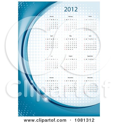 Clipart 2012 Calendar Over Blue With Halftone - Royalty Free Vector Illustration by MilsiArt