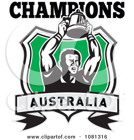 Clipart Australia Champions Rugby Player And Trophy Shield - Royalty Free Vector Illustration by patrimonio