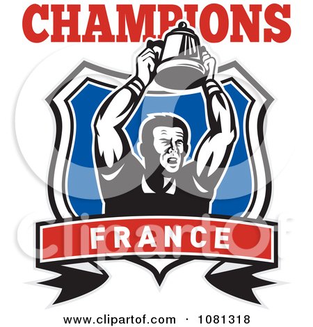 Clipart France Champions Rugby Player And Trophy Shield - Royalty Free Vector Illustration by patrimonio