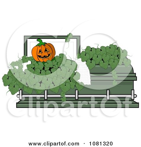 Clipart Jackolantern And Leaves In A Green Coffin - Royalty Free Vector Illustration by djart