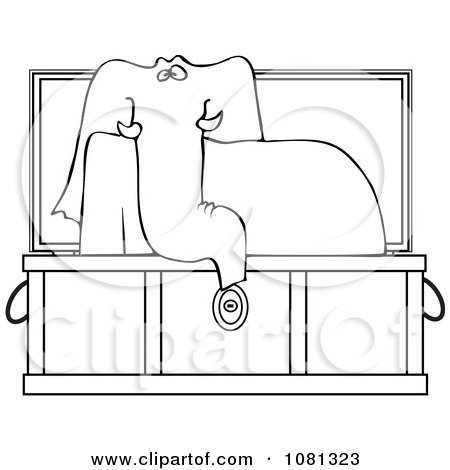 Clipart Outlined Elephant Rising In A Coffin - Royalty Free Vector Illustration by djart
